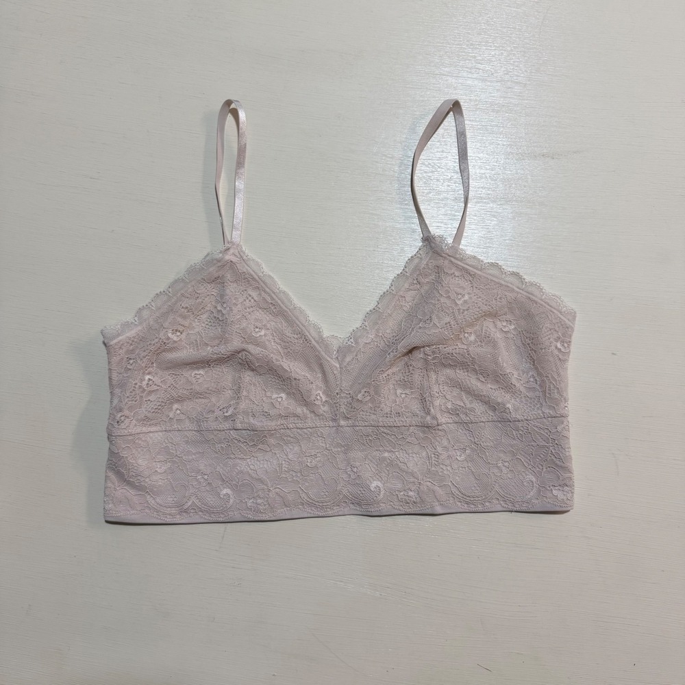 Lily of France Womens Lace Longline Bralette Light Pink Adjustable Straps Size L